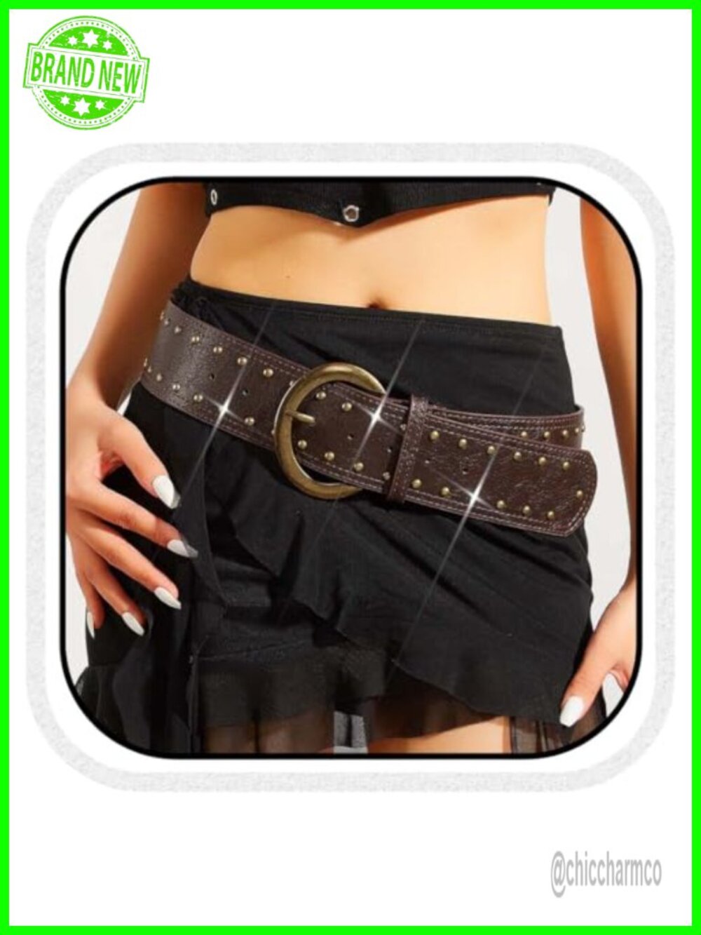 Wide Studded Leather Belt Chunky Vintage Thick Waist Accessory Adjustable